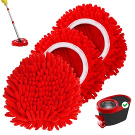 Baderke 3 Pack Chenille Mop Heads Replacements Compatible with 1 Tank System Chenille Duster Replacement Heads Microfiber Spin Mop Refill Pads Reusable Dust Refills for Floor Cleaning (Red)