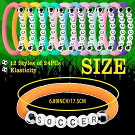 Alomois 24PCs Soccer Bracelets Soccers Party Favors Charm Bracelets Clay Bead Stretch Stackable Bracelet for Teens Men Women Sport Party Favors (Soccer-A)
