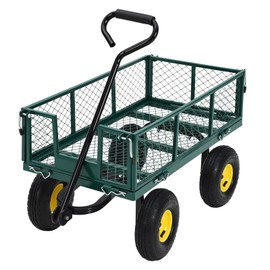 Heavy Duty Steel Garden Cart, 900 LBS 3 in 1 Pullable Metal Garden Wagon with 10" Wheels, 180° Rotating Handle and Removable Sides for Farm, Yard