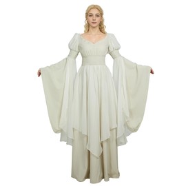 daizbella Medieval Renaissance Dress Fairy Elf Dress Retro Cinched Waist Medieval Costume
