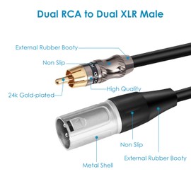Devinal Dual XLR Male to RCA/Phono Audio HiFi Cord, 2 XLR to 2 RCA Interconnect Lead Patch Wire Adapter, 3.3 FT