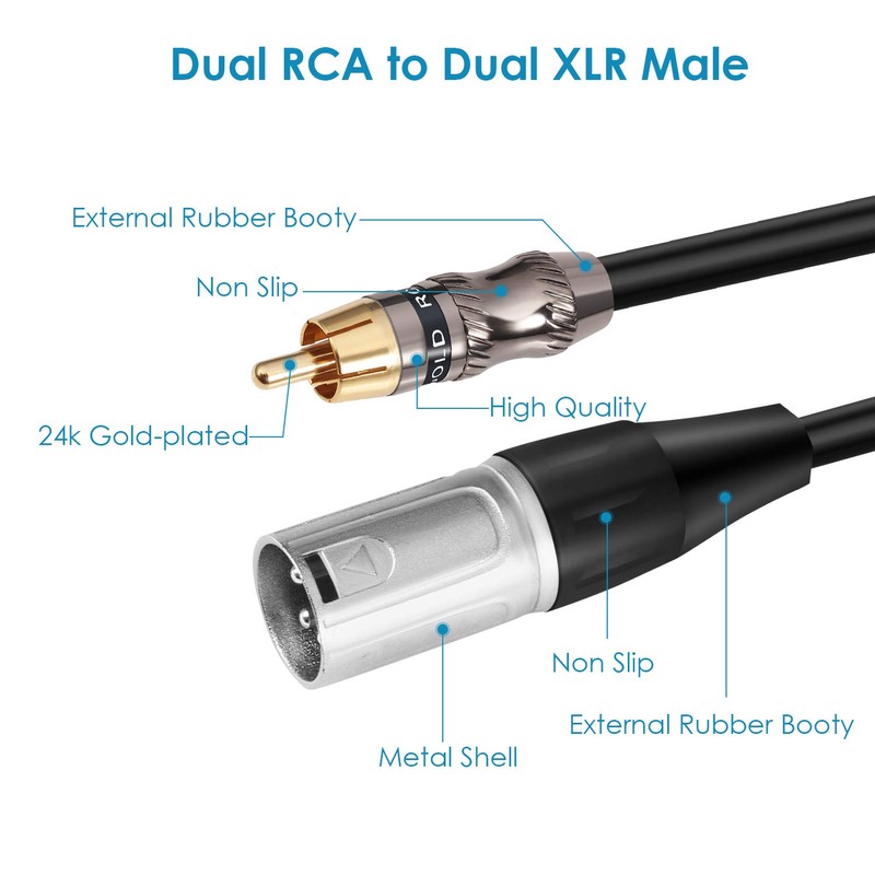 Devinal Dual XLR Male to RCA/Phono Audio HiFi Cord, 2