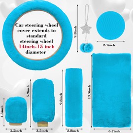 JINGSEN 17 Car Seat Cover Full Set for Women,Universal Car Seat Cover,Plush Steering Wheel Cover,Fluffy Soft Wool Handbrake Gear,Suspension Accessories Full SUV (Sky Blue)