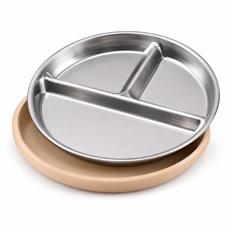 3-Pack Stainless Steel Divided Suction Plates for Kids – 3-Section
