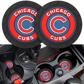 2PCS Car Cup Holder Coaster,Auto Cup Holder Insert Coaster for Chicago Cubs Baseball Fans, Non-Slip Car Drink Holder Mat, Interior Accessories, Chicago Cubs