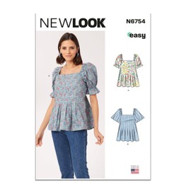 New Look Easy Misses' Peplum Top with Sleeve Variations Sewing Pattern Kit, Design Code N6754, Sizes 8-10-12-14-16-18, Multicolor