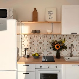 Alwayspon 10Pcs Peel and Stick Tile Transfer Stickers, Brown Floral Tile Decal Self-Adhesive Vinyl Backsplash Stick on Wall Tiles for Kitchen Bathroom Home Decor DIY, 15cm/6inch