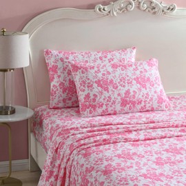 Betsey Johnson - Full Bed Sheets, Soft & Lightweight Bedding, Fade & Wrinkle Resistant (Betseys Toile Pink, Full)