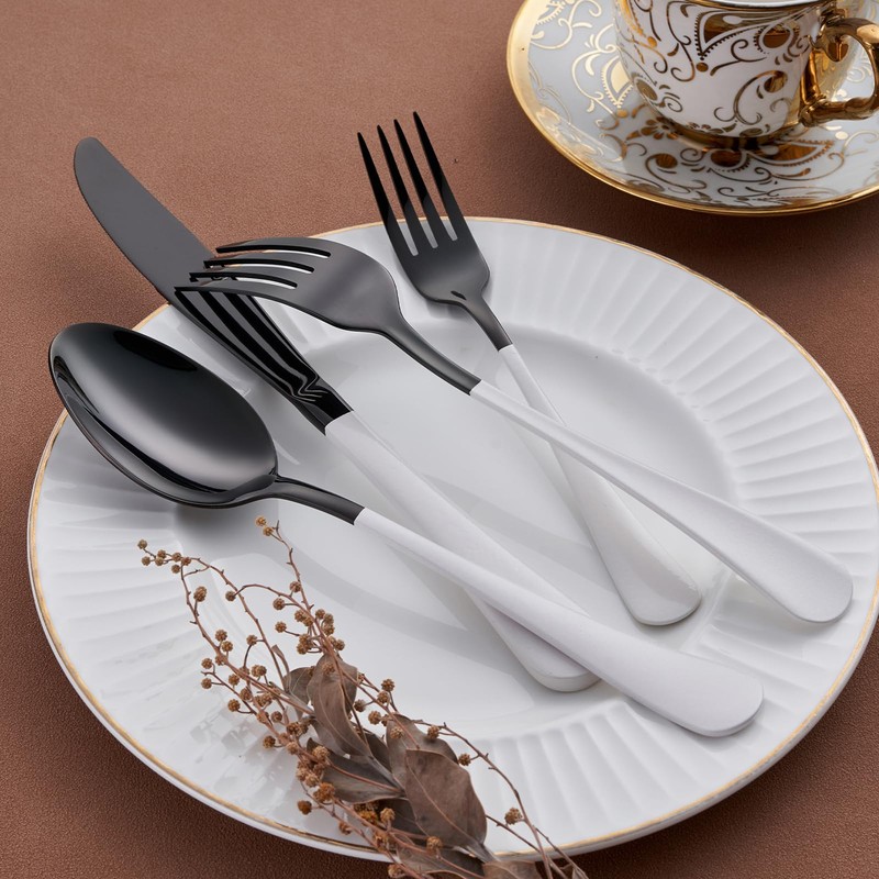 Onlycooker 20-Piece Black Silverware Set 18/0 Stainless Steel Flatware White