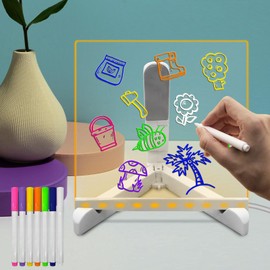 LED Note Board Eraseable Writing Memo Drawing Board Dry Erase Board 7 Colors Pens Dimmable Message Letter Board with Adjustable Stand for Home Cafe Office (8"×8")