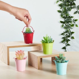 24-Pack Mini Metal Buckets for Arts and Crafts, Colorful 2-inch Galvanized Tin Pails for DIY Projects, Party Favors, Gifts (Green, Blue, Pink, Red, 2.1x2 2.1 in)