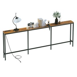 FLORIHOMA 78.7" Behind Couch Table with Fast Charging Station, 7.1" Narrow Skinny Sofa Table with 2 Power Outlets, 2 USB-A, USB-C for Console Entryway, Rustic Brown