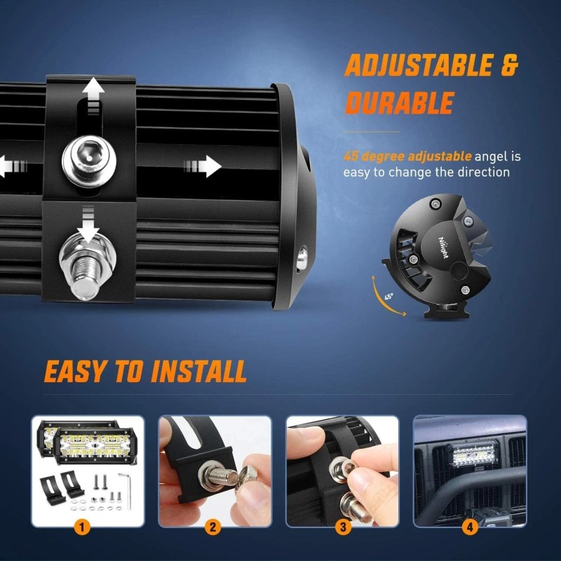 Nilight 6.5Inch 2PCS 120W Spot & Flood Combo Bar Driving
