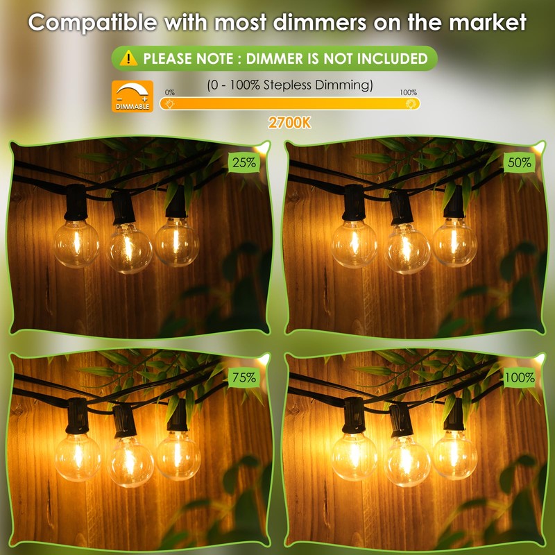 Mlambert 300Ft(3x100Ft) LED Outdoor String Lights Dimmable Waterproof G40 Globe