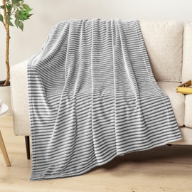 PAVILIA Super Soft Fleece Throw Blanket Black and White, Luxury Fuzzy Plush Flannel Throw, Warm Cozy Ribbed Microfiber Blanket for Sofa Couch Bed, Lightweight Striped Blanket, Black White, 50x60