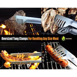 Cave Tools 17" Long Handle Stainless Steel Grill Tongs with Locking Bracket - BBQ Grill Accessories
