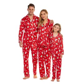 Ekouaer Christmas Family Matching Pajamas Long Sleeve Button Down Pj Set Festival Party Sleepwear,Red Xmas Tree,Kids,10-11Y