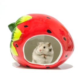 Besimple Hamster Hideout, Small Animal Hideout, Ceramic Pet House, Adorable Shape Hamster House Cave Mini Hut Cage Critter Bath House for Chinchilla Hamster(Strawberry)