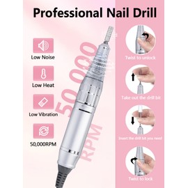 Nail Drill, Portable Electric Nail File 50000RPM, Rechargeable Nail Drill Professional with Bits for Acrylic Gel Nails, E-File Machine Manicure Polishing for Salon Home, Purple