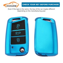 Koaudb Car Key Case Cover Fits VW Golf 7 Polo MK6 T-Roc Jetta Karoq Superb Fabia Seat Leon Ateca Ibiza, 3 Buttons Key Case TPU Key Case with Key Ring (CL-Vlw-3B-E)