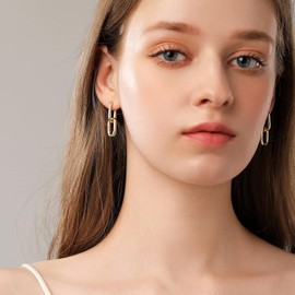 Solande 14K Gold Plated Stud Earrings for Women Simple Dainty Chain Link Dangle Hoops Earrings Two-Toned Rope Dangle Earrings Women Jewelry