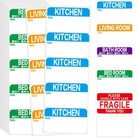 300 Count 3.5 x 2 Large Home Moving Packing Box Labels for 3-4 Bedroom House with Writable Notes Areas, 6 Color Coded Moving Labels for Boxes + Fragile Moving Stickers