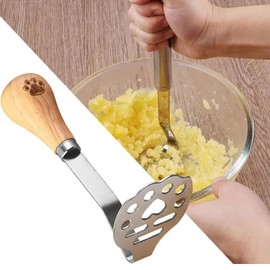 ARFUKA Stainless Steel Potato Masher Manual Food Masher with Wood Handle Small Kitchen Tools & Utensils, Perfect for Avocado, Bean, Salad, Vegetables, Fruit, Daily Food Prep