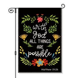 Gkodw With God All Things Are Possible Garden Flag, Funny Scripture Yard Flag for Outside, Floral Religious Garden Flag, Christian Yard Sign Home Décor, Bible Verse Flag