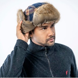 HEYANN Winter Trapper Hat,Warm Faux Fur Aviator Hat,Russian Trooper Hunting Ski Hat with Ear Flaps for Men & Women(Brown,2/3XL)