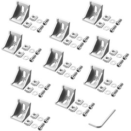JiGiU 10Sets 2020 Series Aluminum Profile Connector Corner Brackets 2020 Hardware Corner Mounting Bracket with T Nuts and Hex Screw Bolt for Aluminum Rail Accessories (Silver)