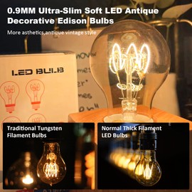 A19 Vintage LED Edison Light Bulbs 40 Watt, 6 PACK E26 Dimmable 4W LED Amber Warm 2200K Light Bulbs, 4W A19 LED Edison Bulbs Equal Incandescent 40Watt, Antique Spiral LED Decorative Light Bulb,CRI 90+