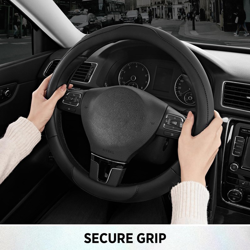 Steering Wheel Cover, Breathable Anti-Slip Leather Steering Wheel Cover, Universal