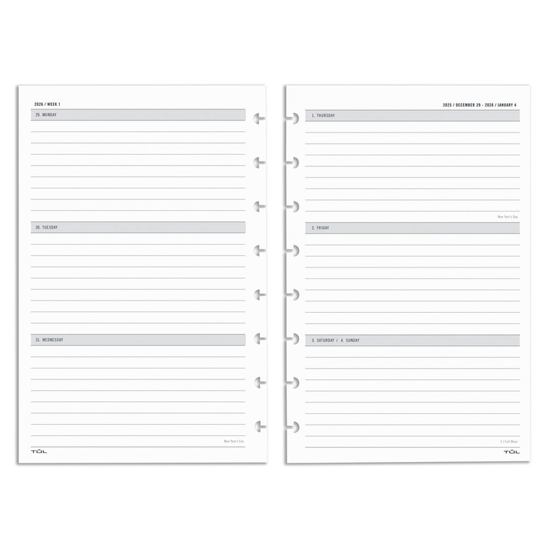 2026 TUL® Discbound Weekly/Monthly Planner Refill Pages, Junior Size, January