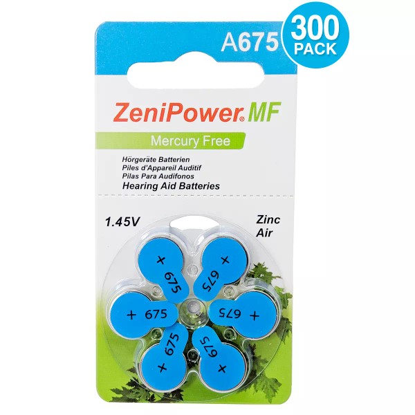 ZeniPower Size 675 1.45V Mercury-Free Zinc Air Hearing Aid Battery