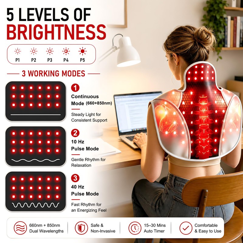 Red Light Therapy for Neck and Shoulders-104 LEDs Wearable Red
