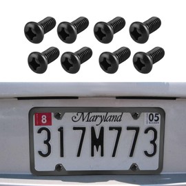 HEVLE 8PCS Black License Plate Screws, Stainless Steel License Plate Screws with Phillips Machine Pan Head 18-8, M5-0.8 x 6mm Black Oxide Car License Plate Frame Screws Fits for Model 3/Y (6MM)