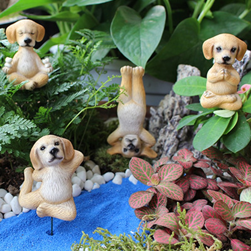 Yoga Dog Figurine Set Dog Doing Yoga Statue Miniature Garden