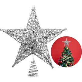 Christmas Tree Star Topper, Xmas Tree Topper Glittered 5 Point Star Treetop for Christmas Tree Ornament Indoor Party Home Decoration 6inch