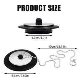 Universal Bath Plug Drain Stopper for Kitchen Sink Plug with Chain Bathroom Sink Plug Replacement Drain Stopper with Stainless Steel Chain Kitchen Sink Plug Rubber Bath Plug