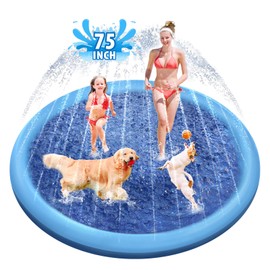 Raxurt Dog Splash Pad, 75in Anti-Slip Dog Pool Splash Pad for Dogs Kids 0.55mm Thickened Durable Bath Pool Pet Summer Outdoor Water Toys Backyard Fountain Play Mat, Blue