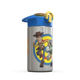 Zak Designs - La botella de agua Toy Story 4 Buzz & Woody de 15.5 onzas, sin BPA, con tapa que se puede operar con una sola mano y asa de transporte integrada, con pajita, es perfecta para niños