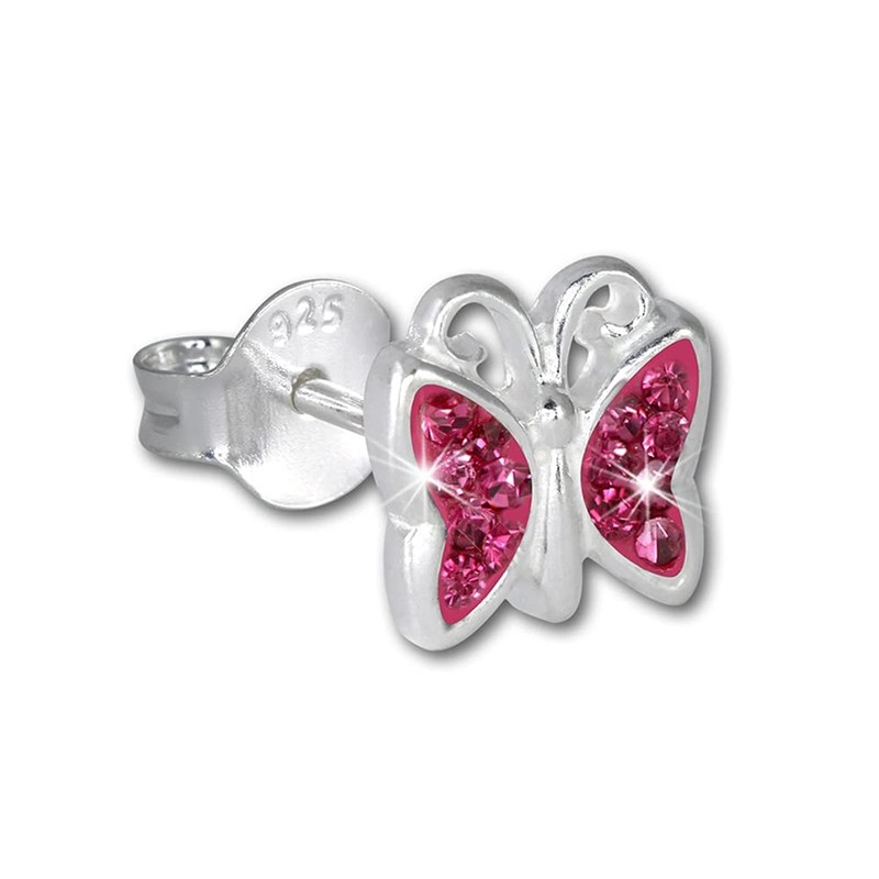 Teenie-Weenie children’s silver stud earrings 8mm butterfly pink SDO094A