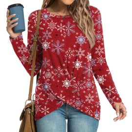 HOTGIFT Womens Winter Tops Christmas Tunics Casual Plus Sized Shirts Sweater Tee Top Snowflake-Red X-Large