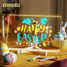 CONATU 【Eastertok】conatu Eye-Caring LED Drawing Board ,Acrylic Erasable DIY Board, memory board, Illuminated Dry Erase Board with Stand & Markers & Rags, Springtok bedroom office - Color: 20cm*20cm (7.9"L x 7.9"W), Giveaway benefits: Buy two get 12 pens 