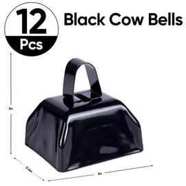 Cow Bells Noise Makers Cheering Bell: 12 Pcs Metal Cowbells with Handle for Sporting Events - Small Loud Bell Bulk Hand Percussion for Football Games Graduation Weddings-Black