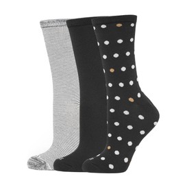 HUE Women's Super Soft Crew Sock 3 Pair Pack, Dots/Black/Stripe, One Size