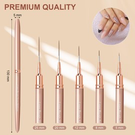 Artdone Nail Art Pens, Liner Brushes Set, 5PCS Copper Color Nail Tools For Long Lines, Thin Details, Fine Drawing, Liner Brush UV Gel Polish Painting Nail Design Sizes 5/8/12/20/25mm