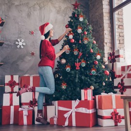 Acrylic Ornaments Blanks, 50 Pieces Acrylic Blanks & 50 Pieces Stickers, DIY Christmas Ornaments, Blank Ornaments with a Red Roll Ribbons for Christmas Tree Decoration (10 cm)