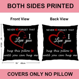WILPROO Never Forget That I Love You Hug This Pillow Until You Can Hug Me Two Sides Throw Pillows Case for Home Bedroom 18'' x 18'' Set of 2 Pillowcase Boyfriend Gifts Long Distance Relationship Black