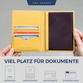 VON HEESEN Passport Holder Leather with RFID Protection for Men and Women, yellow, Portrait